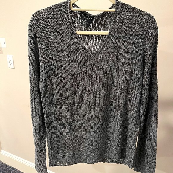 Gucci Knit Silver V-Neck - Size M